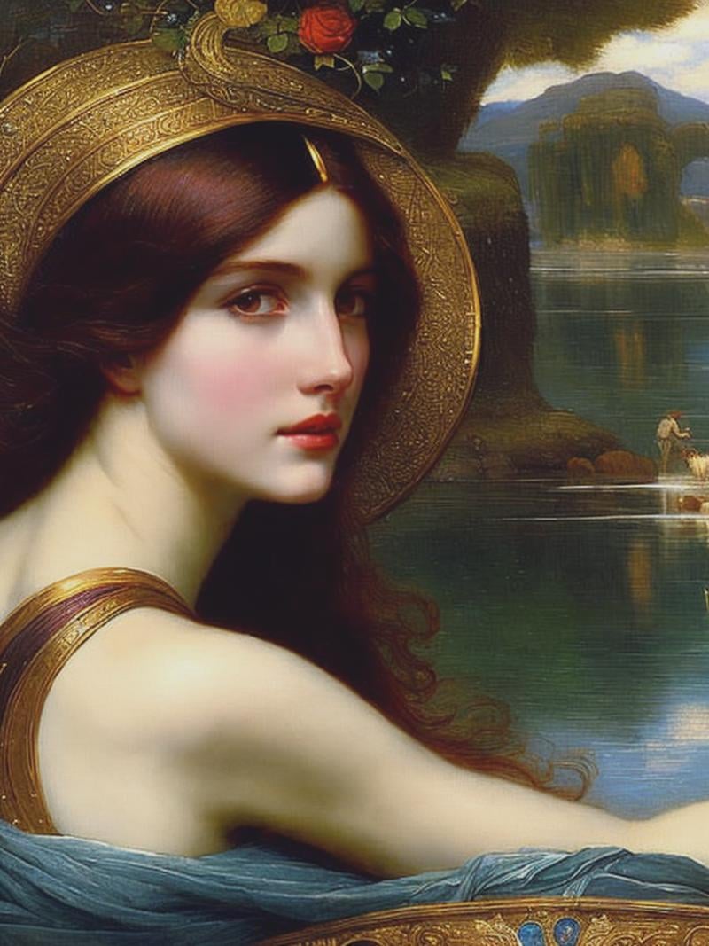 a upclose moody mythological painting byJohn William Waterhouse by Kappa_Neuro on Tensor.Art