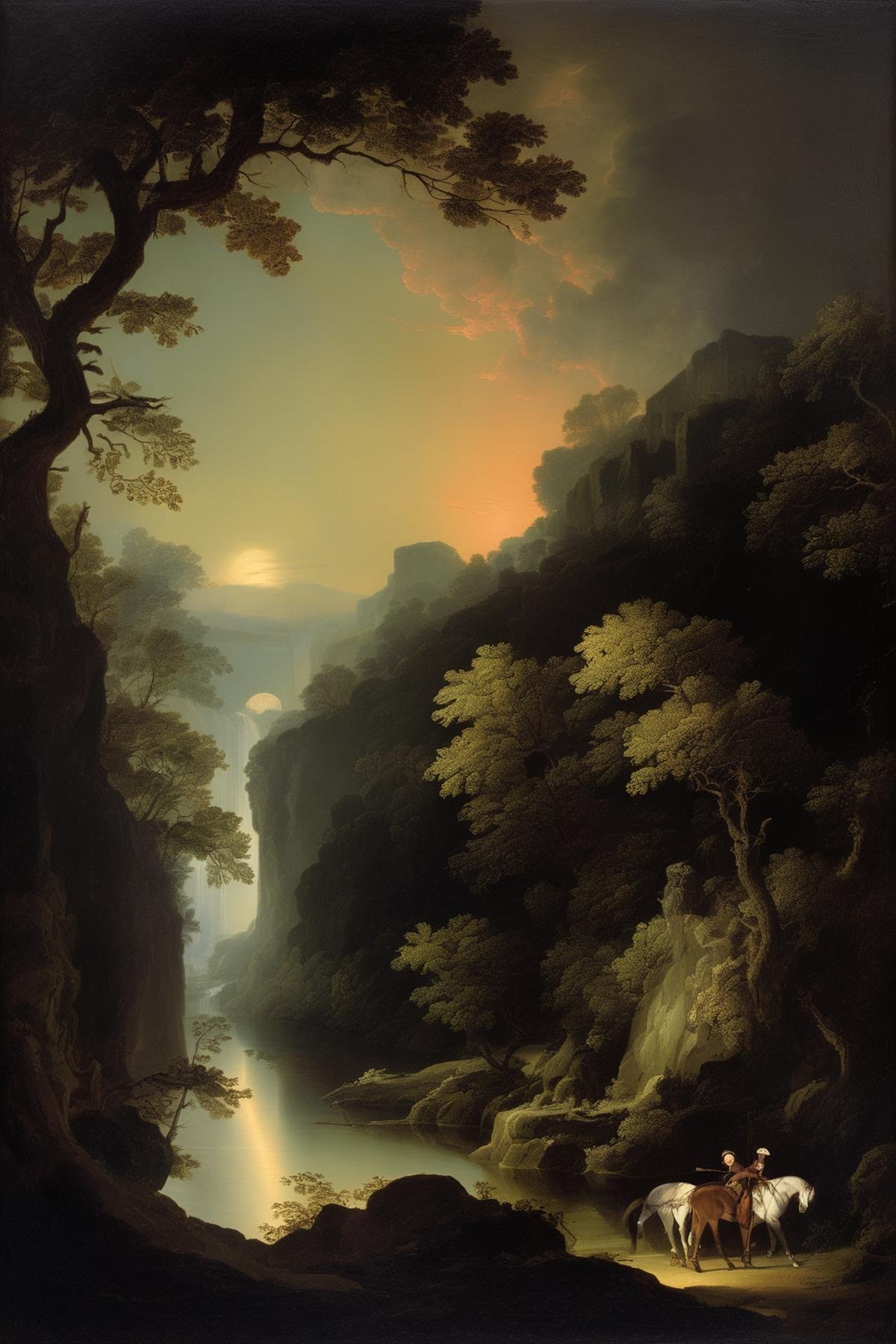 Joseph Wright Of Derby Style - This painting is a powerful example of Romanticism,  with its emphasis on emotion,  imagina...