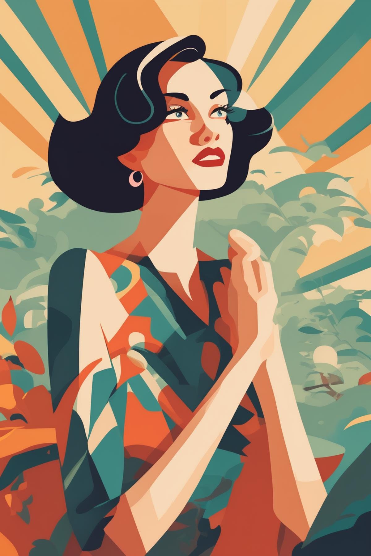 Josh Agle Style - a beautiful woman staring at someone in disbelief,  style of Tom Whalen and Josh Agle by Kappa_Neuro on...