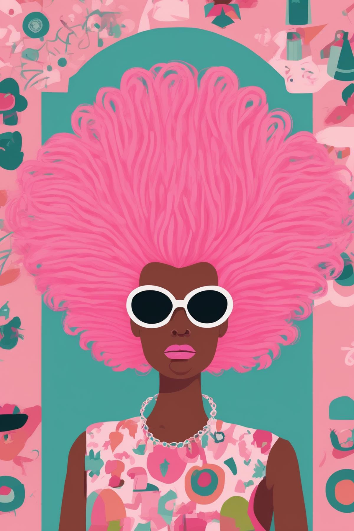 Josh Agle Style - a giving wearing an enormous pink bouffant wig. Patterns. In the style of Josh Agle. by Kappa_Neuro on T...