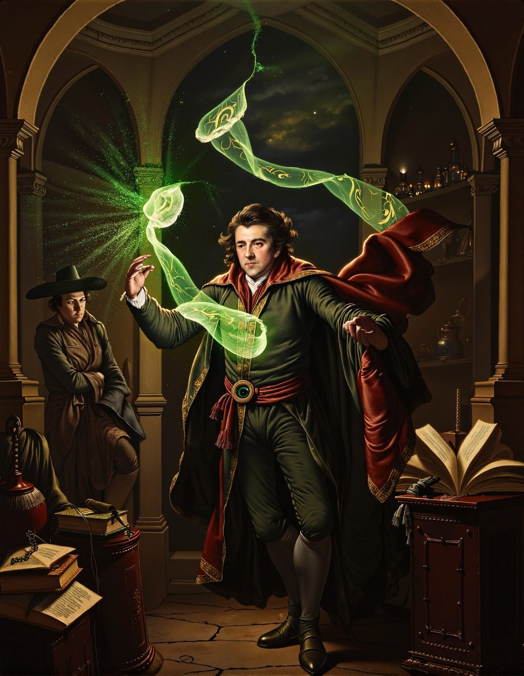 Joseph Wright Of Derby Style,  Doctor Strange performs an ancient spell in his Sanctum Sanctorum. Mystical energy emanatin...