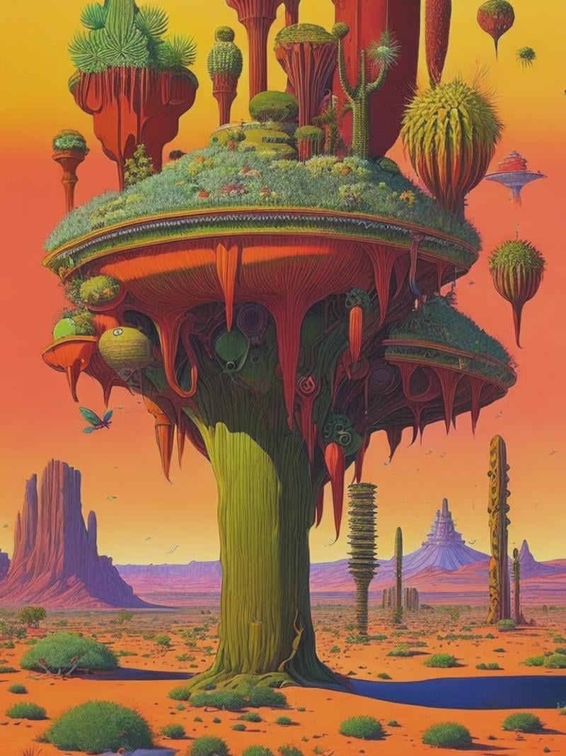 huge carnivorous dangersous desert plant metropolis,  Moebius,  Darrow by Kappa_Neuro on Tensor.Art