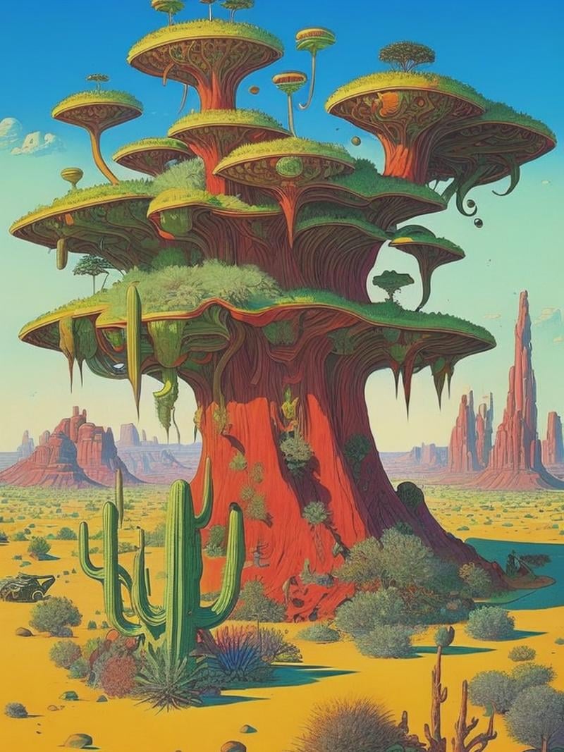 huge carnivorous dangersous desert plant city,  Moebius,  Darrow by Kappa_Neuro on Tensor.Art