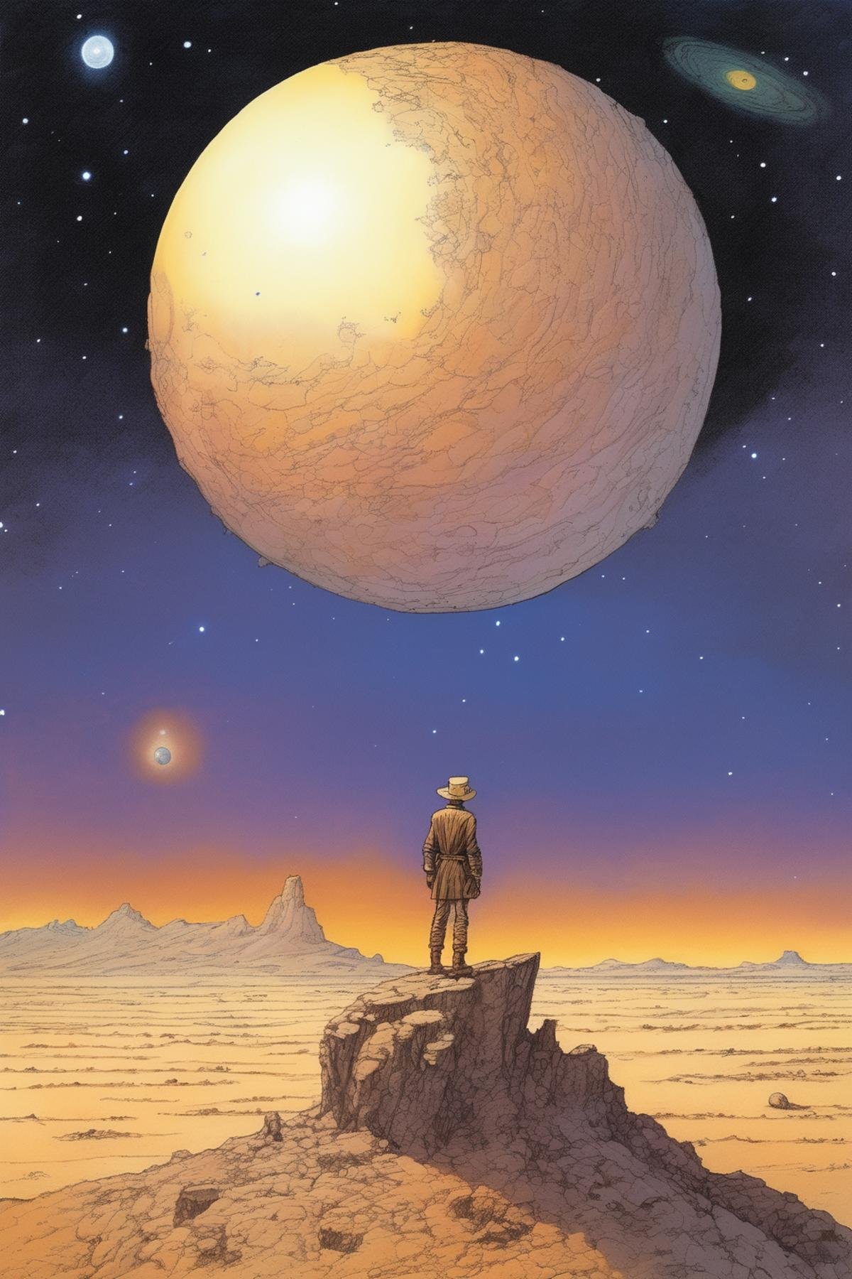 Josh Kirby Style - in the style of jean giraud / moebius,  far future,  day by Kappa_Neuro on Tensor.Art