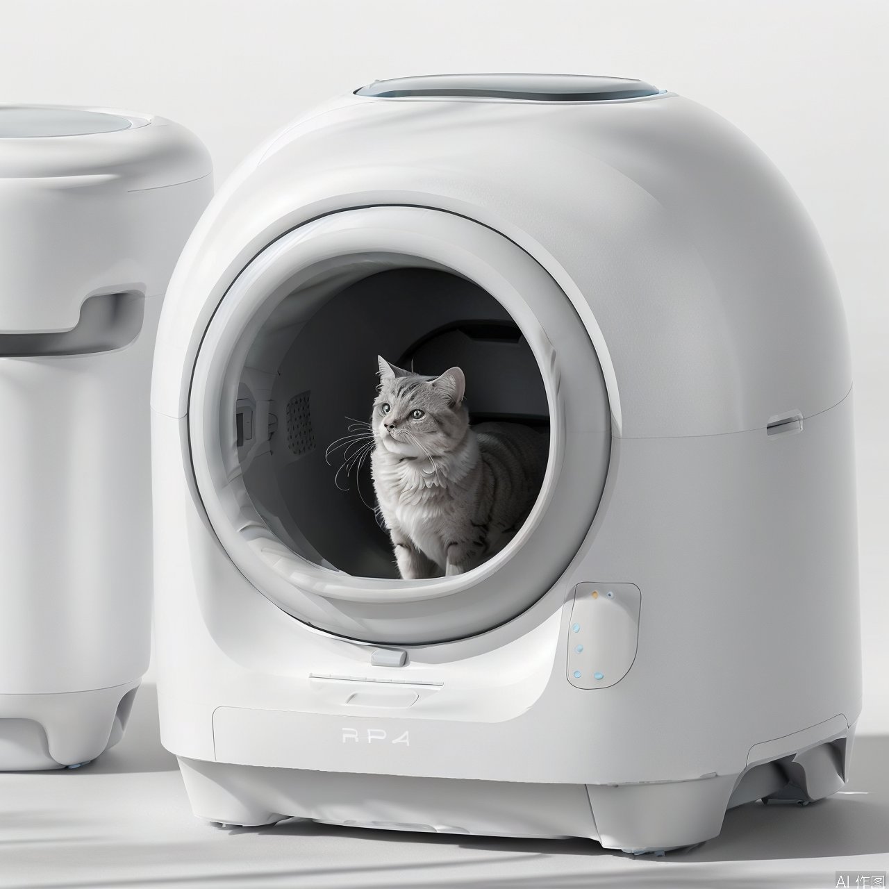 White automatic cat litter box product design,  product design,  product render by 宝拉熊 on Tensor.Art