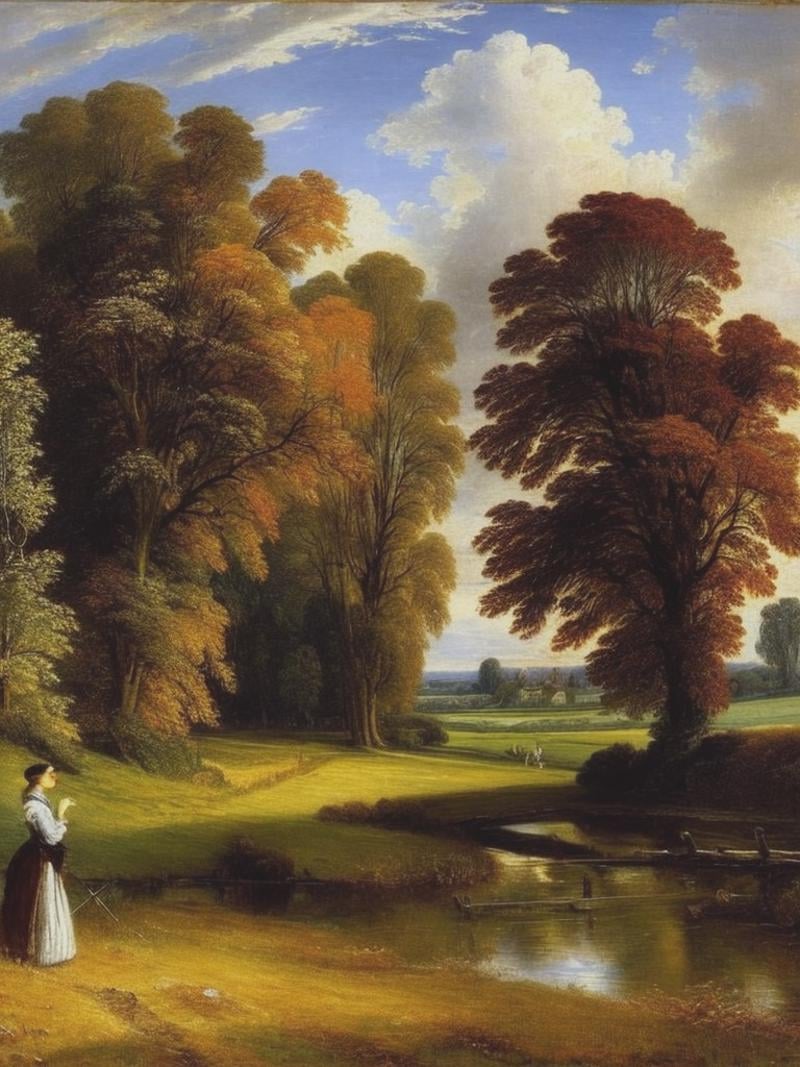 a girl in the field,  autumn,  by John Constable by Kappa_Neuro on Tensor.Art