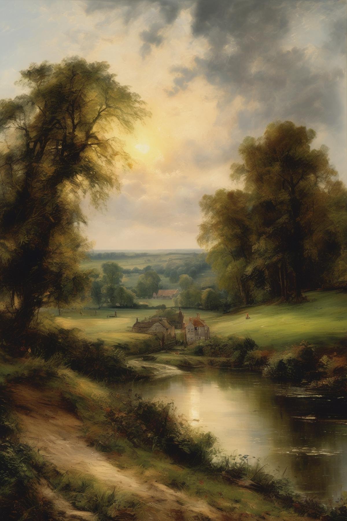 John Constable Style - A breathtaking landscape painting that combines the delicate touch of the Luminists,  the powerful...
