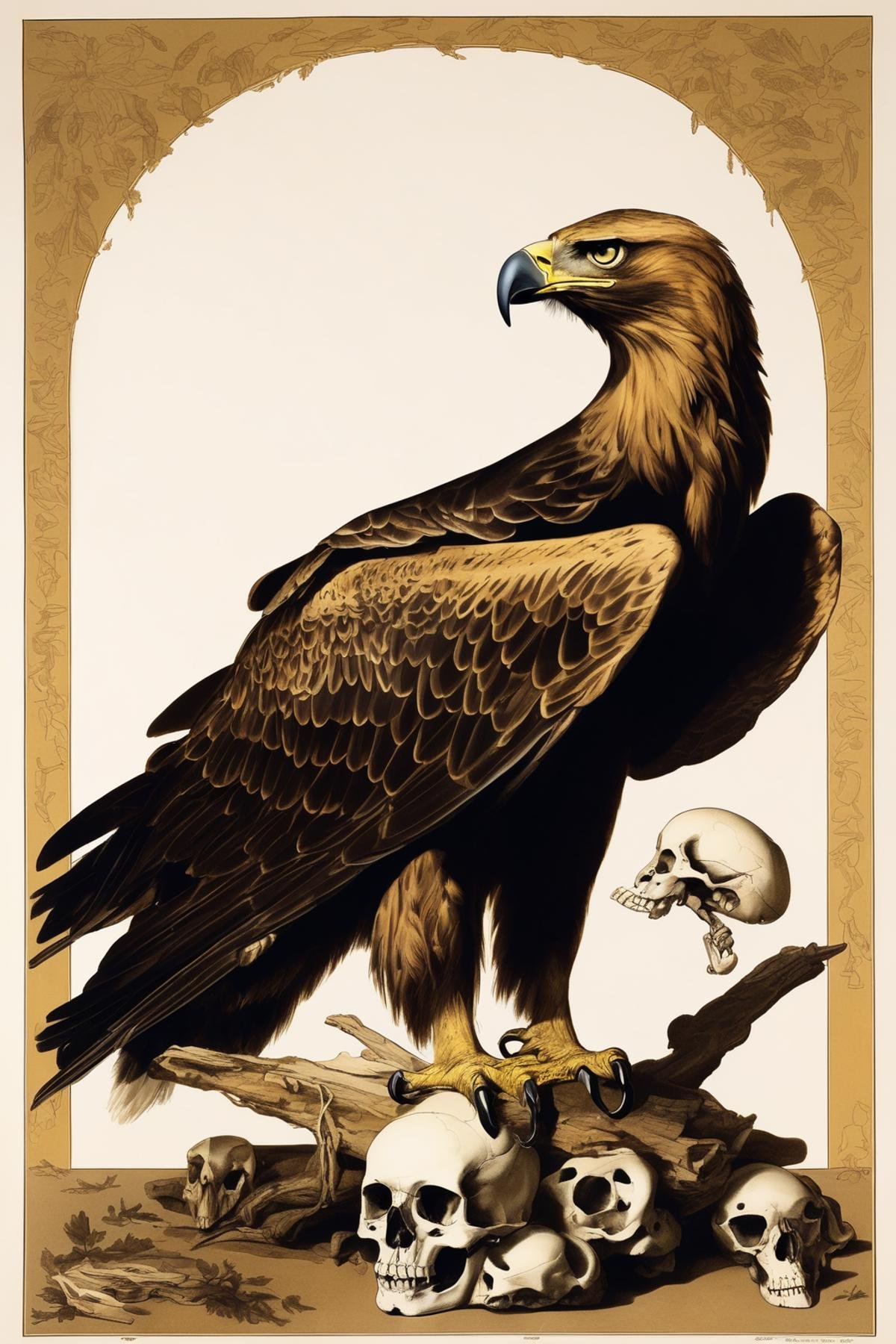 John James Audubon Style - John Audubon style illustration of Golden Eagle perched on skull by Kappa_Neuro on Tensor.Art