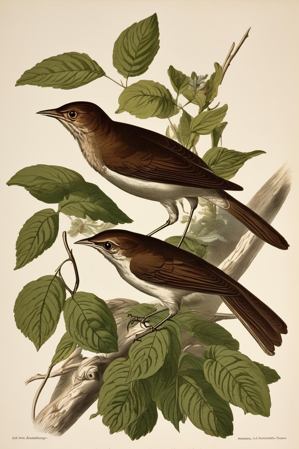 John James Audubon Style - a vintage Victorian academic style illustration of a nightingale by Kappa_Neuro on Tensor.Art