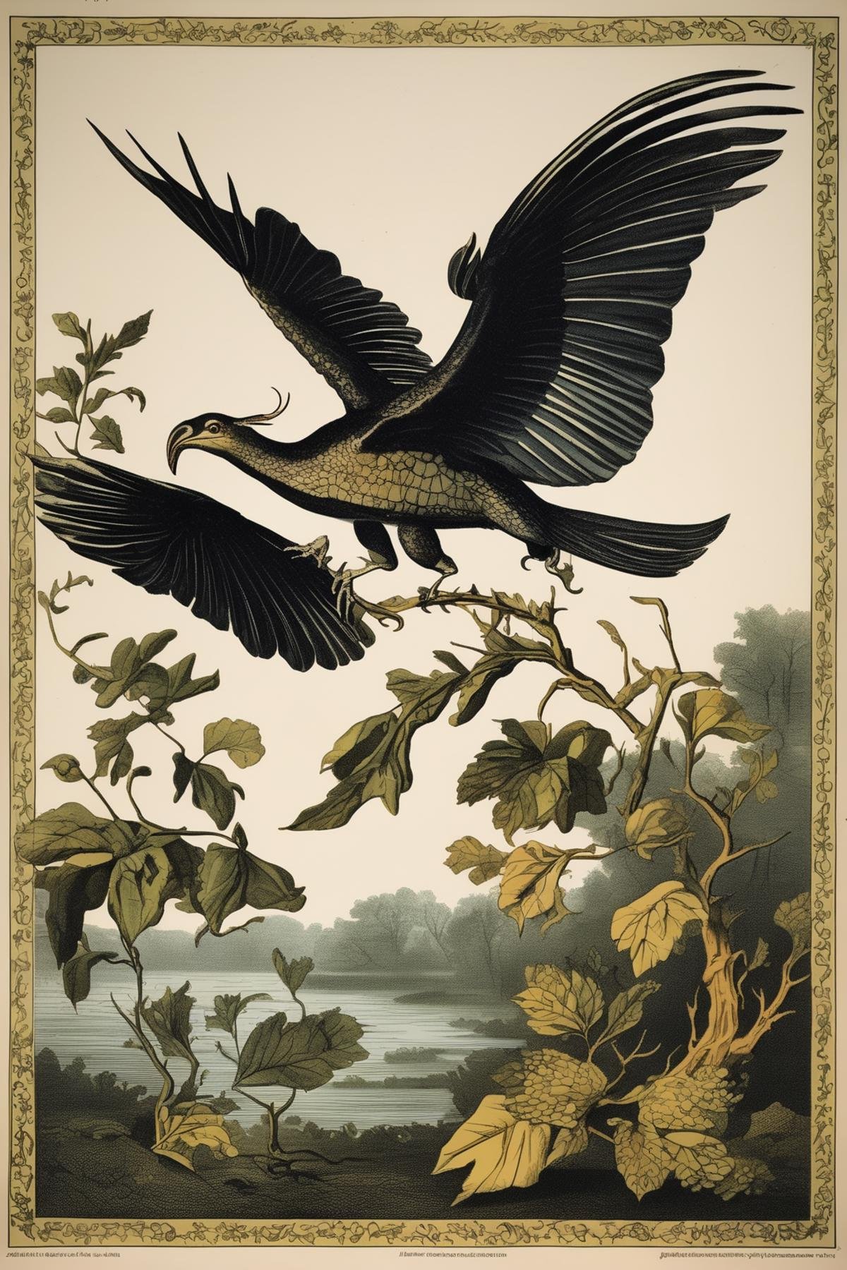 John James Audubon Style - John Audubon style illustration mythical flying creature with scales by Kappa_Neuro on Tensor.Art