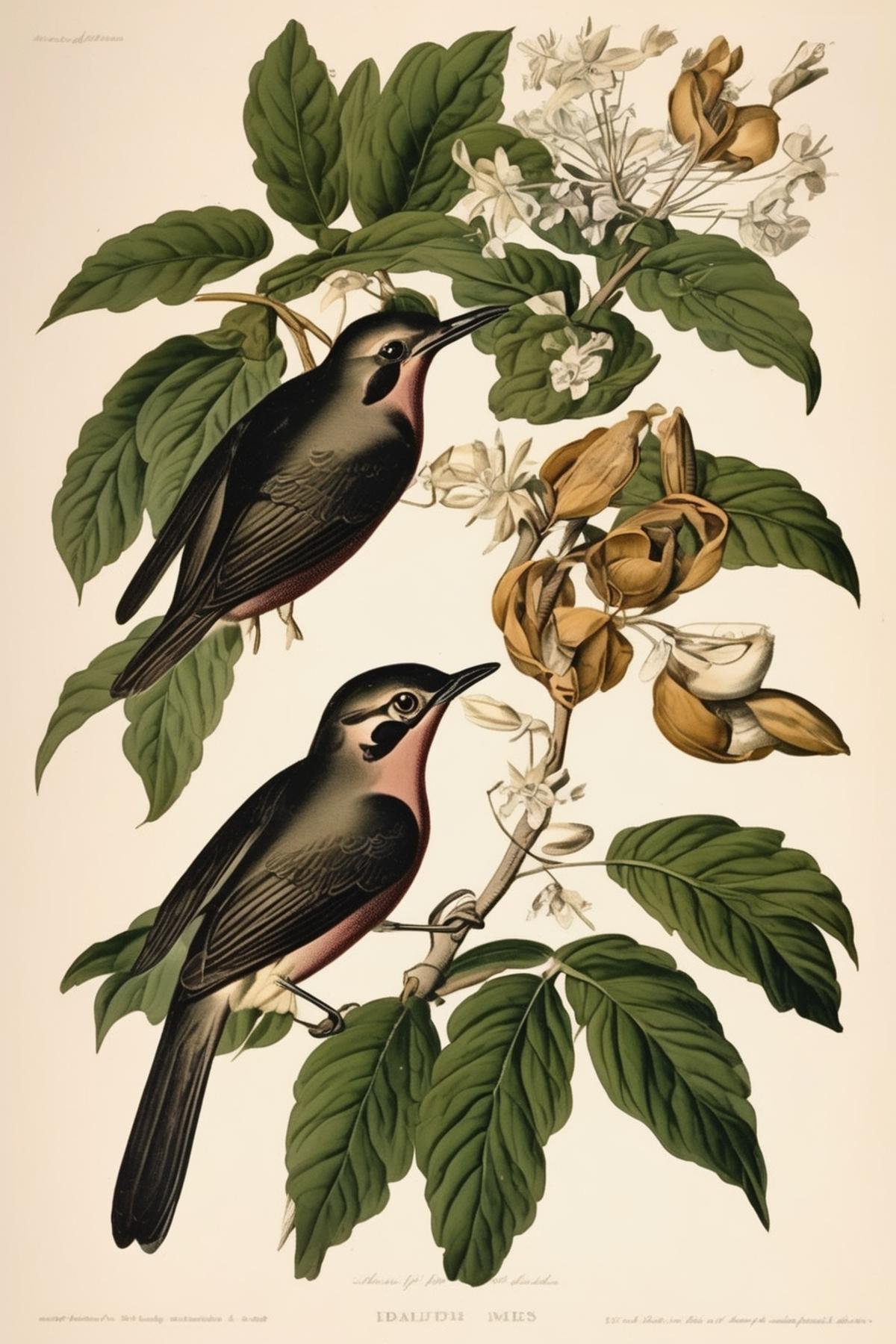 John James Audubon Style - beautiful small bird detailed botanical illustration by Kappa_Neuro on Tensor.Art