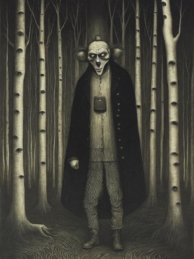 by Edward Munch,  by John Kenn Mortensen,  horror clown by Kappa_Neuro on Tensor.Art