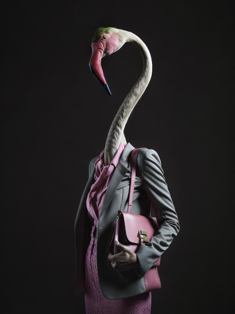 a flamingo wearing a suit and holding a purse by Kappa_Neuro on Tensor.Art