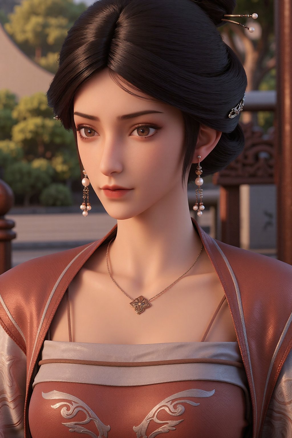 XS. The image is a highly detailed,  realistic CGI rendering of a young woman with a fair,  smooth complexion and striking...
