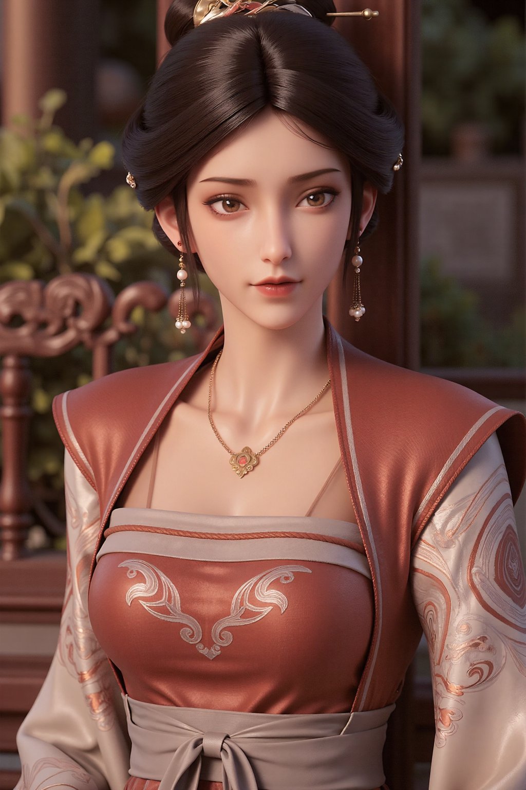 XS. The image is a highly detailed,  realistic CGI rendering of a young woman with a fair,  smooth complexion and striking...