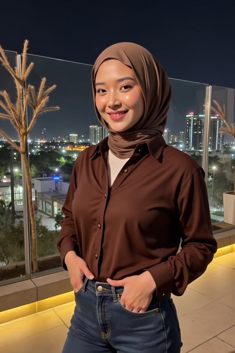 A woman named vinka standing in elegant pose,  on the rooftop of a luxurious hotel with charming decorations and the twink...