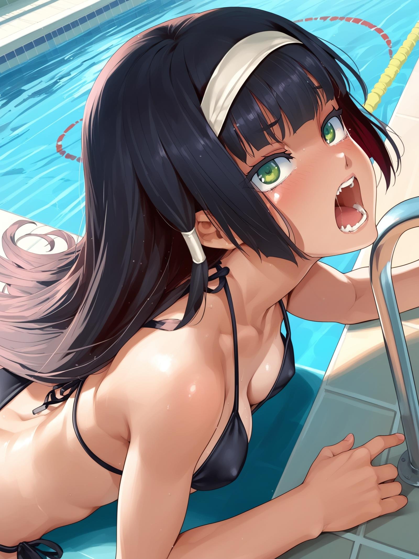 ht_renge,  black bikini,  side-tie bikini bottom by happy_tentacle on Tensor.Art