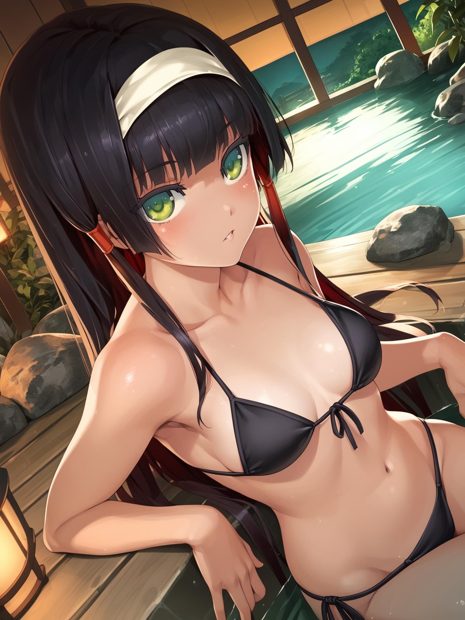 ht_renge,  black bikini,  side-tie bikini bottom by happy_tentacle on Tensor.Art