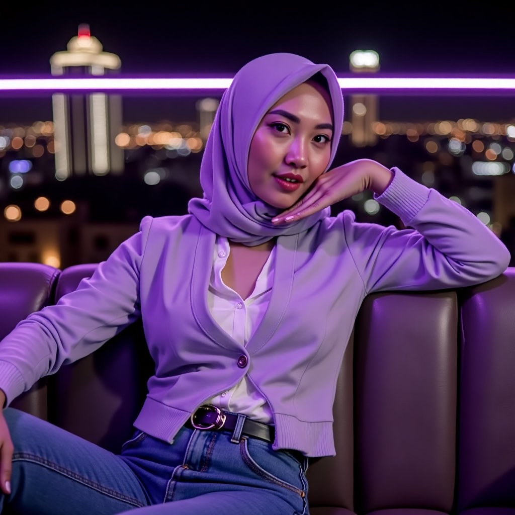 A woman named sania sitting sideways on sofa in sexy pose,  on the rooftop of a luxurious hotel with charming decorations...