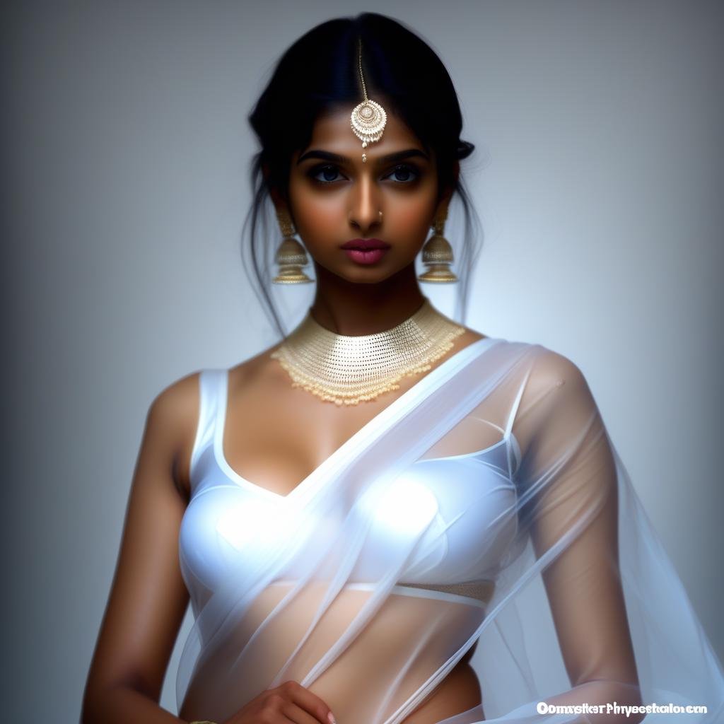 Beautiful super hot young Indian girl in white transparent saree seductive posing 8k masterpiece hyperrealstic by vdesiguy...