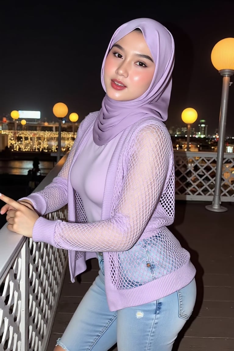 A woman named silvia leaning against fence in sexy pose,  on the rooftop of a luxurious hotel with charming decorations an...