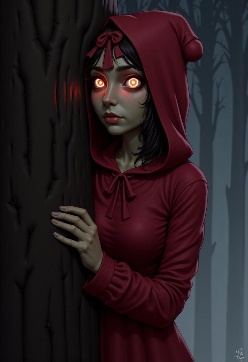 symbol-shaped pupils,  hood,  red dress by unfazedanomaly964 on Tensor.Art