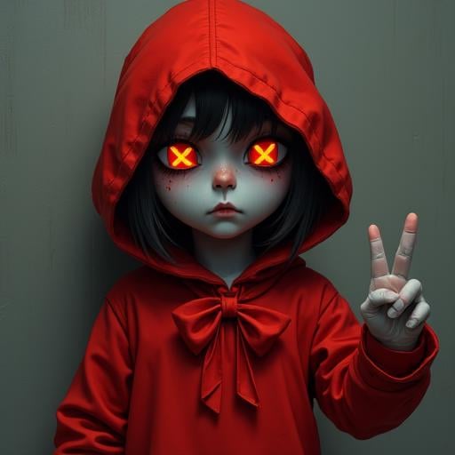 symbol-shaped pupils,  hood,  red dress by unfazedanomaly964 on Tensor.Art