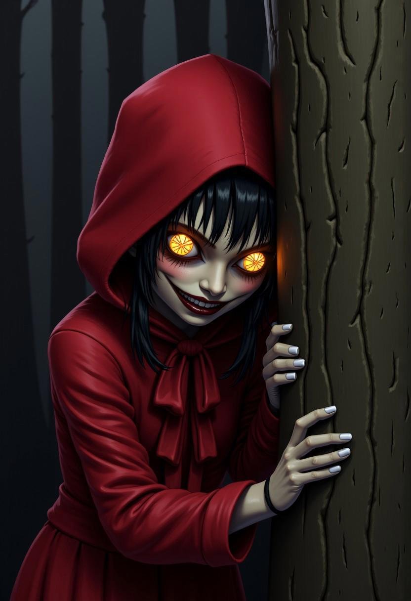 symbol-shaped pupils,  hood,  red dress by unfazedanomaly964 on Tensor.Art