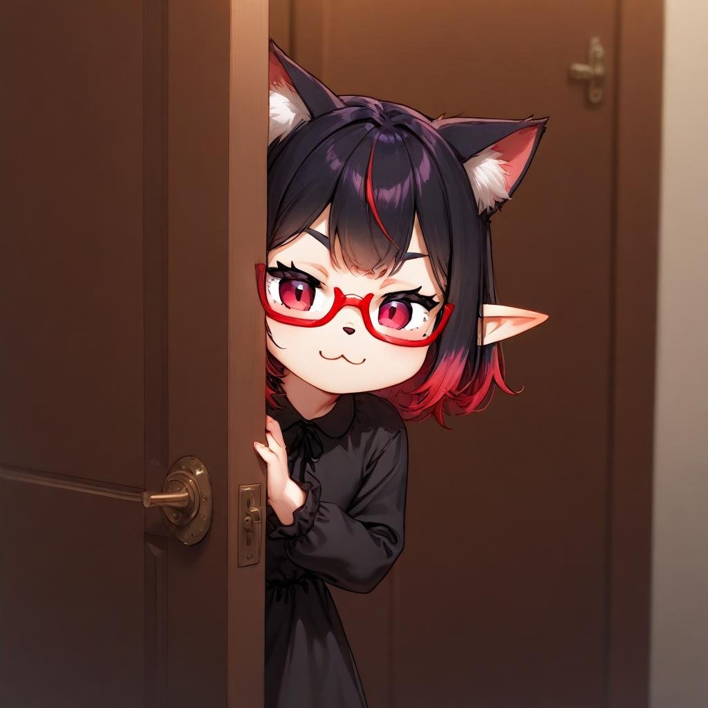 black shirt,  multicolored hair,  door by unfazedanomaly964 on Tensor.Art
