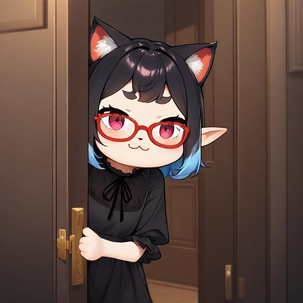 black shirt,  multicolored hair,  door by unfazedanomaly964 on Tensor.Art
