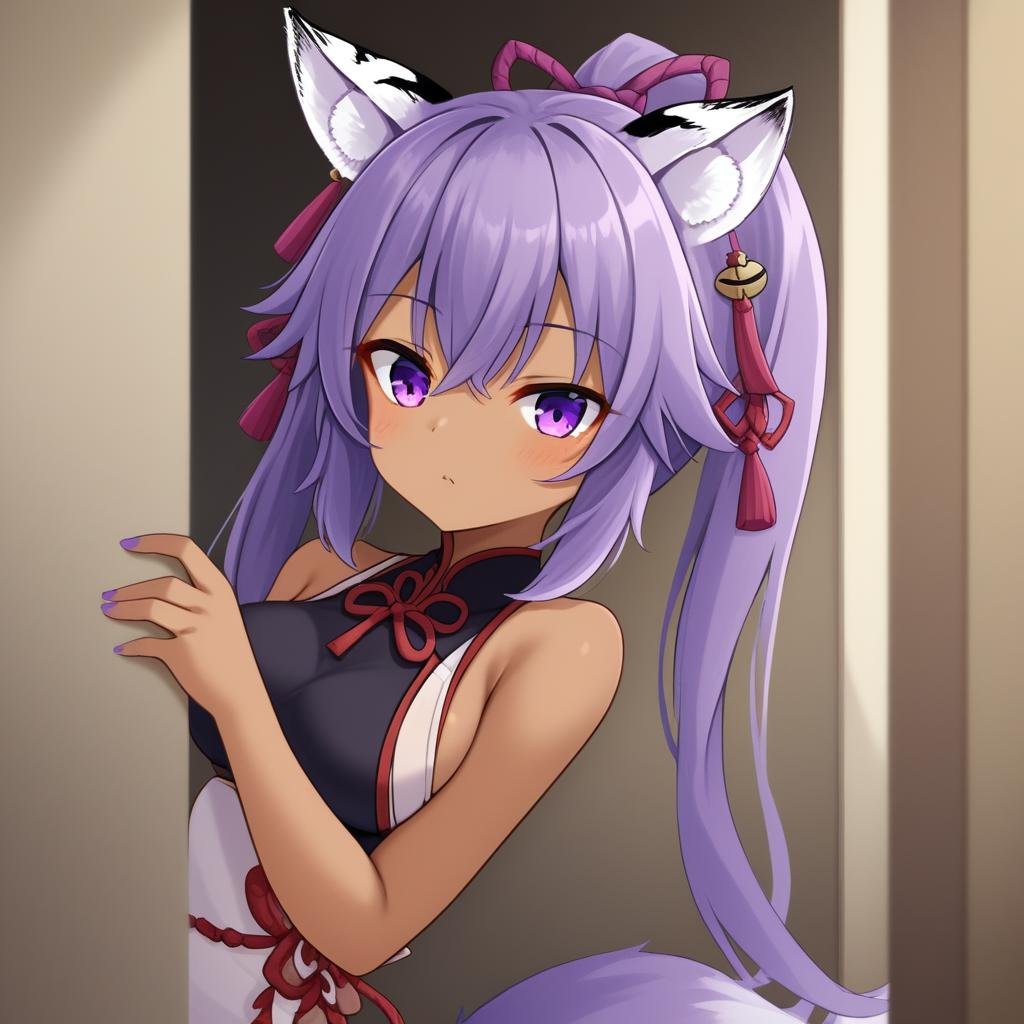 underwear,  dark-skinned female,  fox tail by unfazedanomaly964 on Tensor.Art