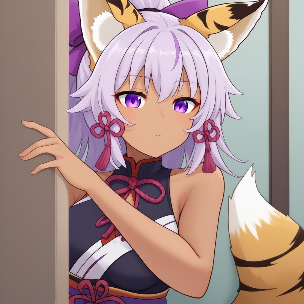 underwear,  dark-skinned female,  fox tail by unfazedanomaly964 on Tensor.Art