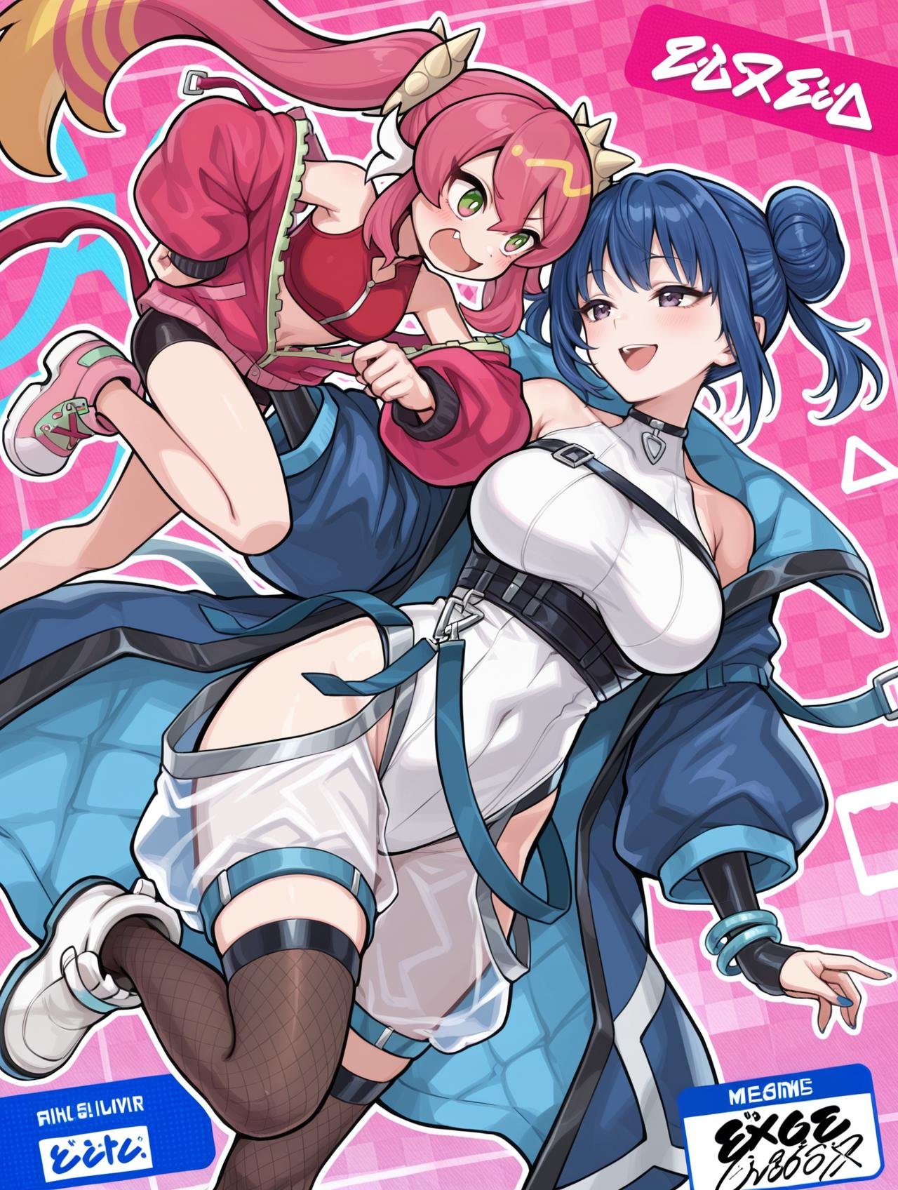 2girls,  blue character signature,  official style by Sqquirtle0007 on Tensor.Art