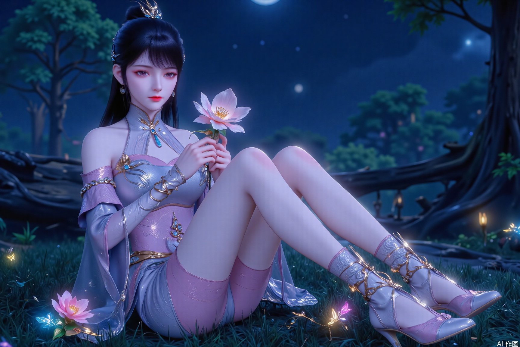 A girl,  with long black hair,  thin eyebrows by 吴的小家 on Tensor.Art