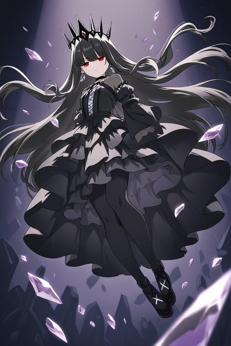 Dark magical girl in obsidian crown and black dress,  surrounded by floating shards by lumireon  on Tensor.Art