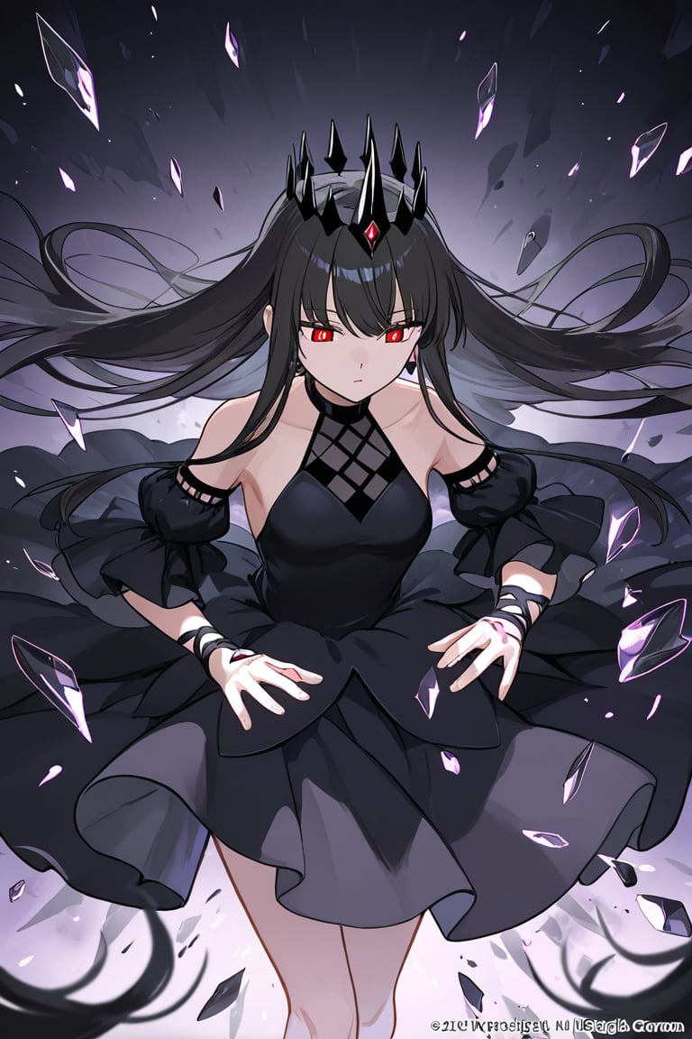 Dark magical girl in obsidian crown and black dress,  surrounded by floating shards by lumireon  on Tensor.Art