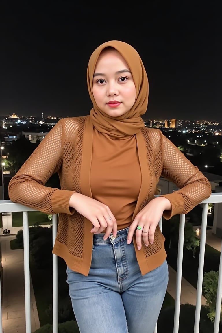 A woman named karin leaning against fences in sexy pose,  on the rooftop of a luxurious hotel with charming decorations an...