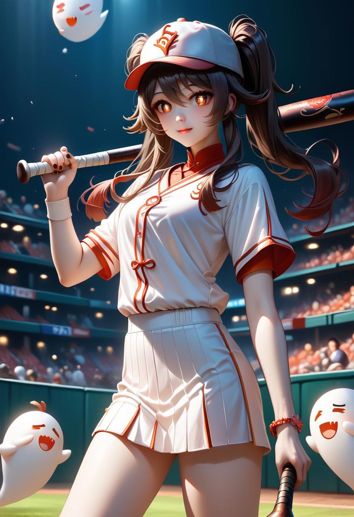 EnD_Niji_Sports,  source_anime,  hu tao (genshin impact)playing baseball by Collapsed_Dreams on Tensor.Art