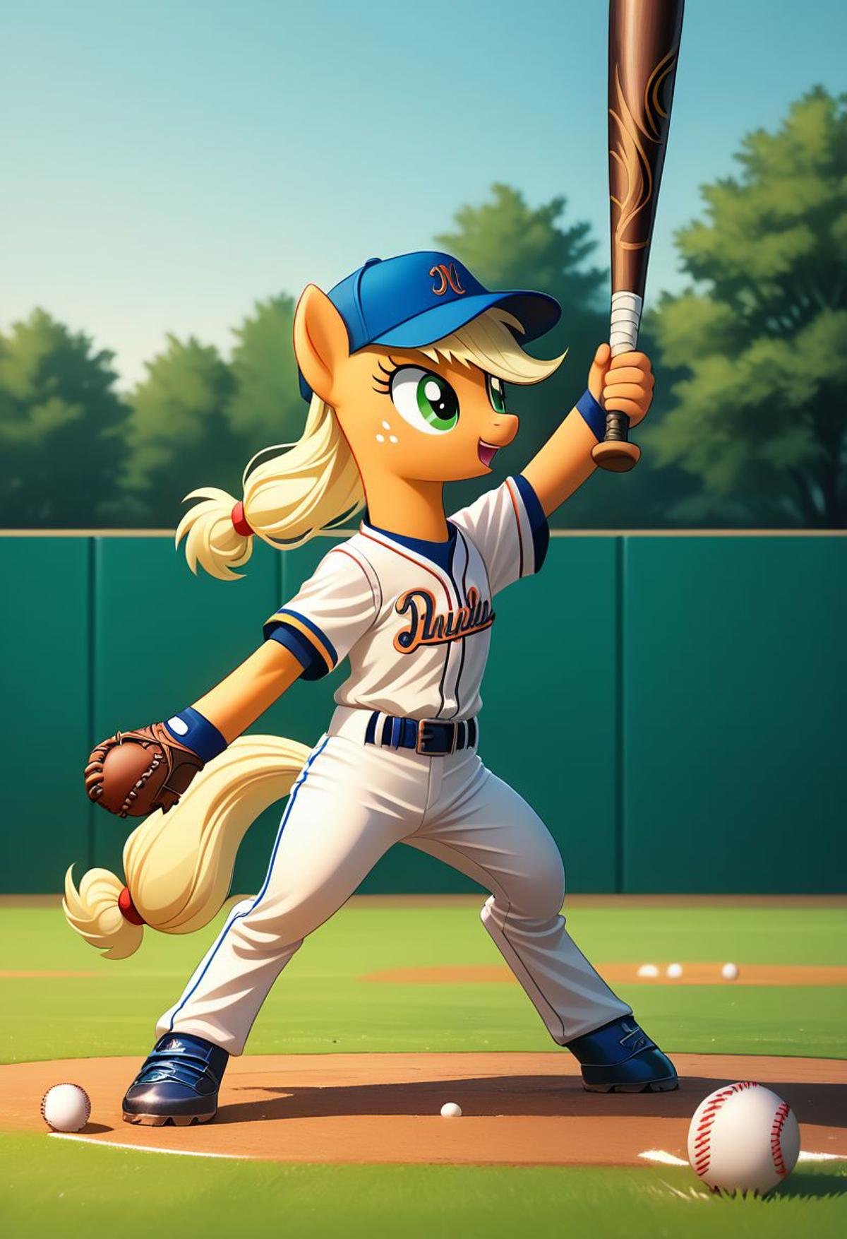 EnD_Niji_Sports,  source_pony,  AppleJack playing baseball by Collapsed_Dreams on Tensor.Art
