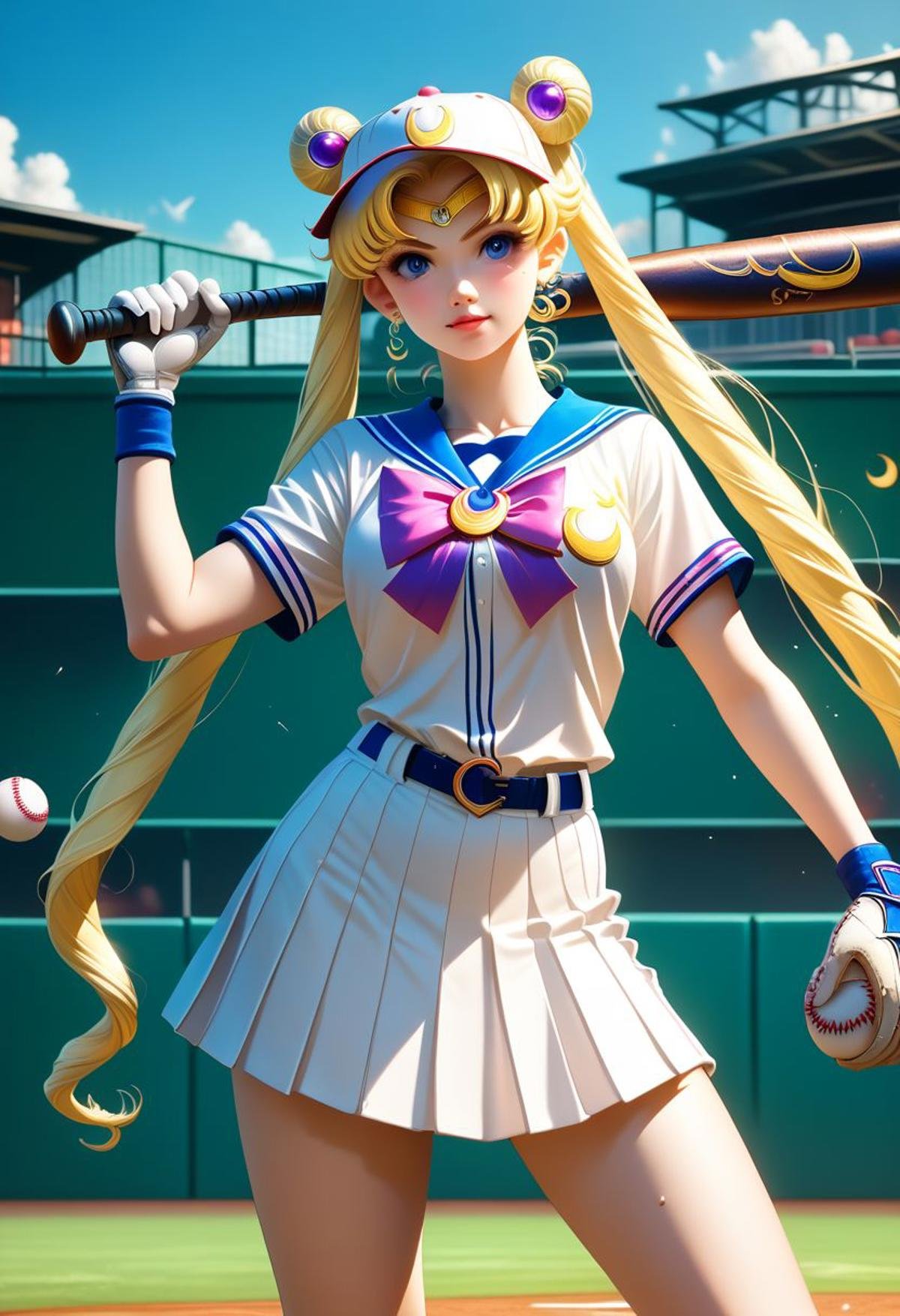EnD_Niji_Sports,  source_anime,  Sailor Moon playing baseball by Collapsed_Dreams on Tensor.Art