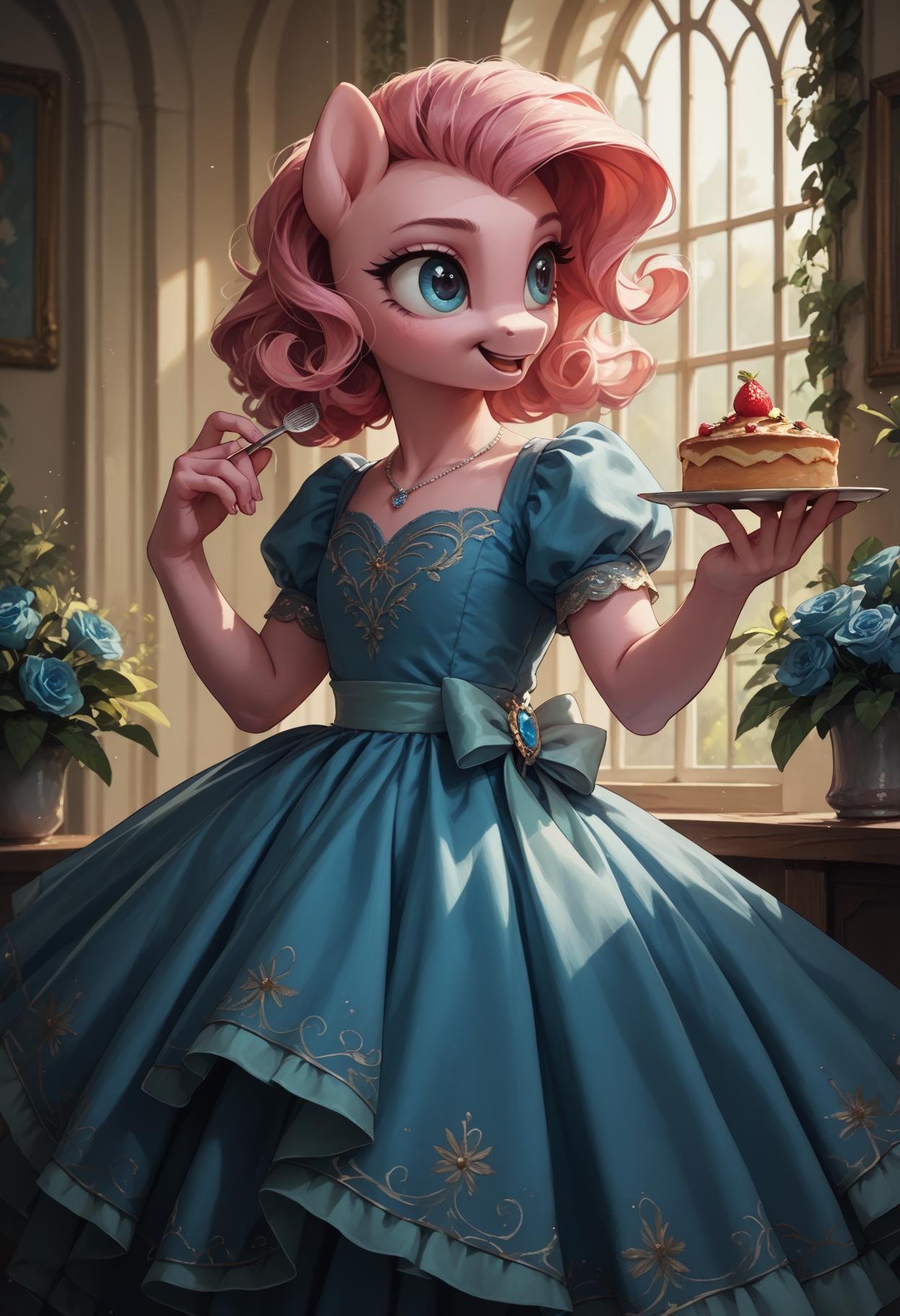 PonyXLV6_Scores source_pony,  pinky pie in a blue dress by Collapsed_Dreams on Tensor.Art