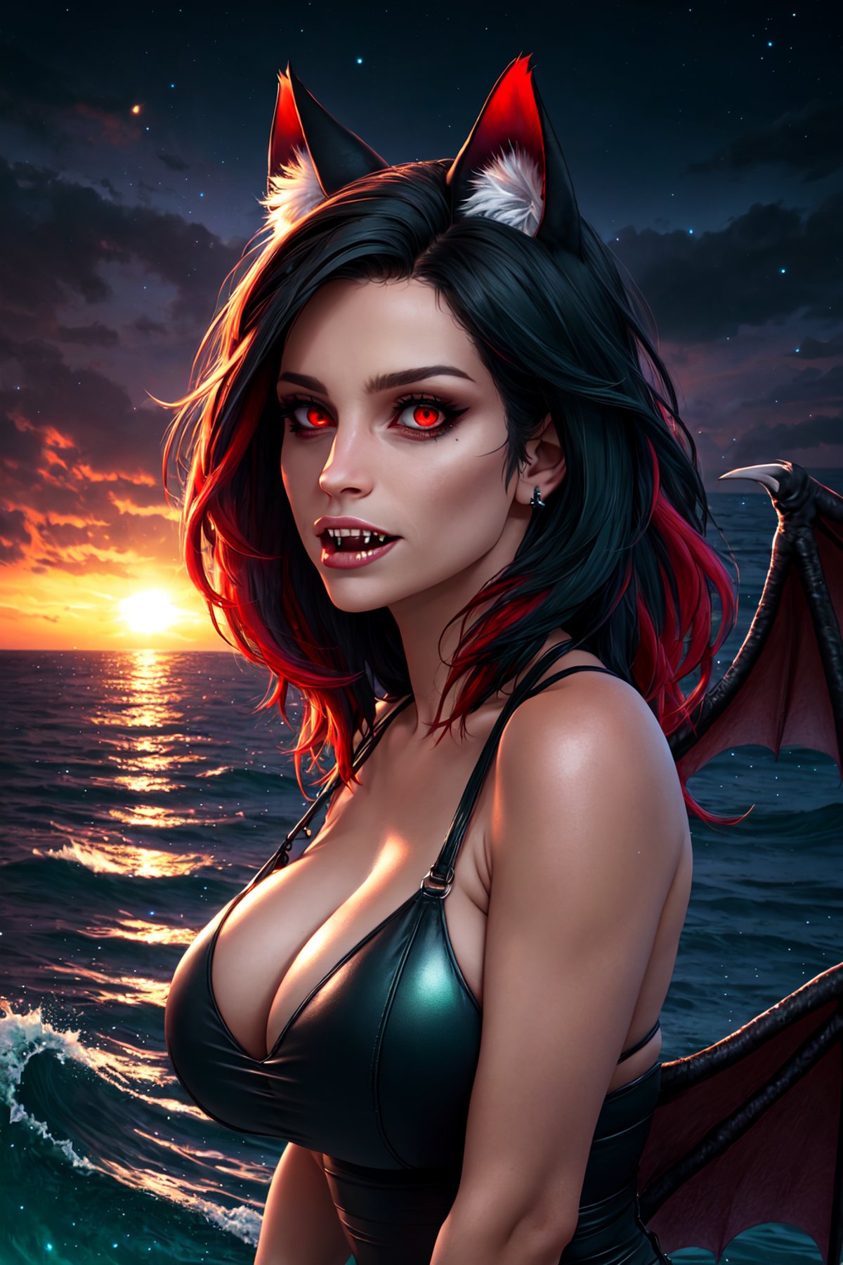 OseaDuskIsland RaElle-Hellaine,  green fire,  red eyes by Collapsed_Dreams on Tensor.Art