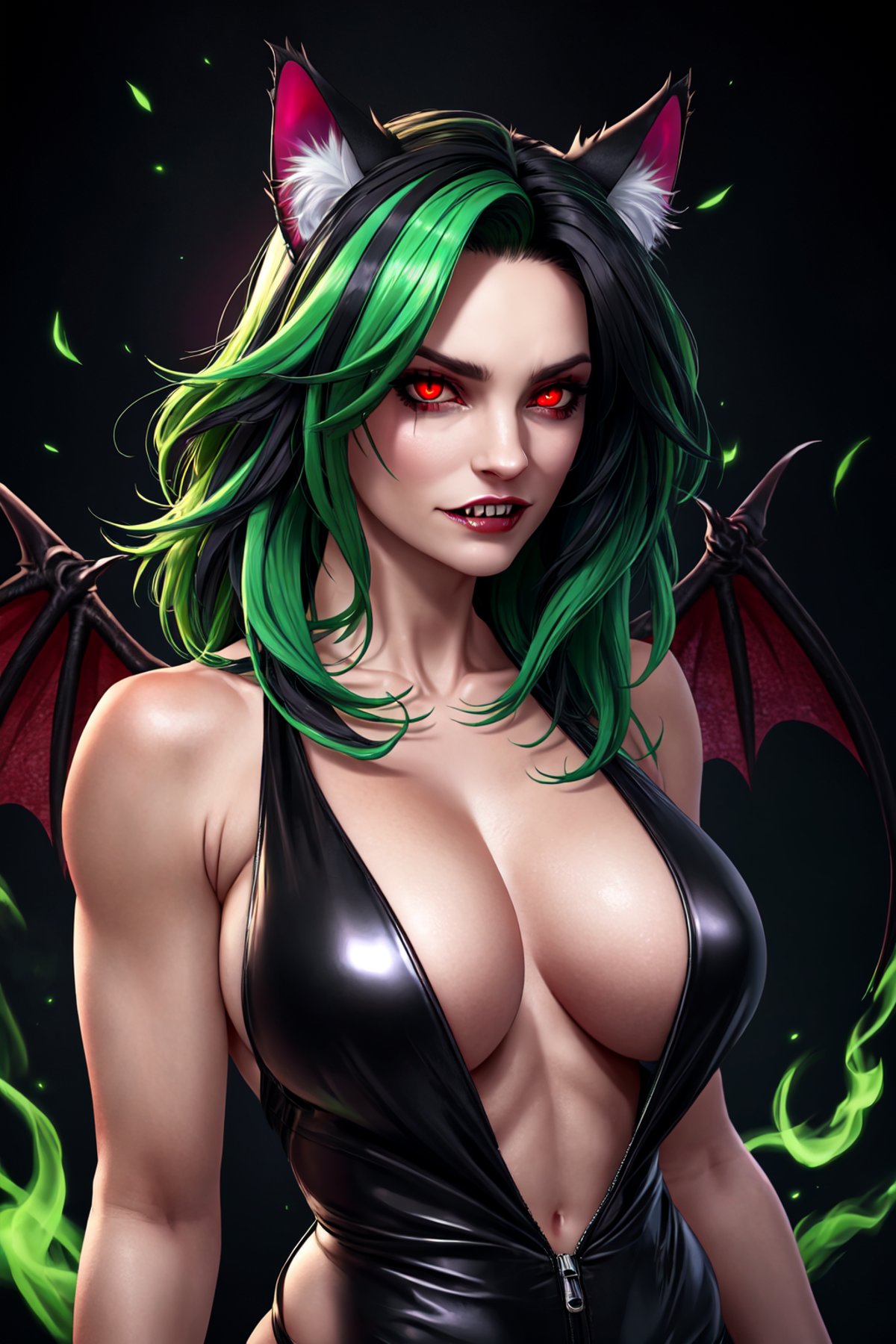 RaElle-Hellaine,  green fire,  red eyes by Collapsed_Dreams on Tensor.Art
