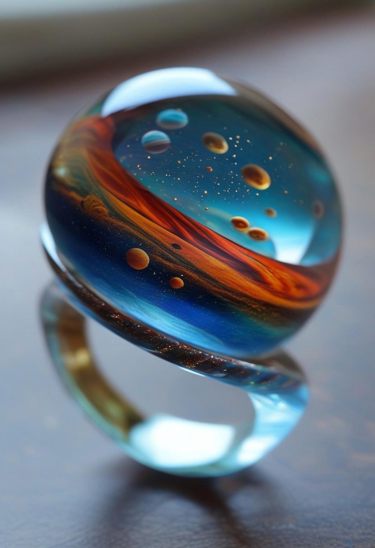 End_JewelryMorph,  a ring with a planet inside a transparent glass dome by Collapsed_Dreams on Tensor.Art