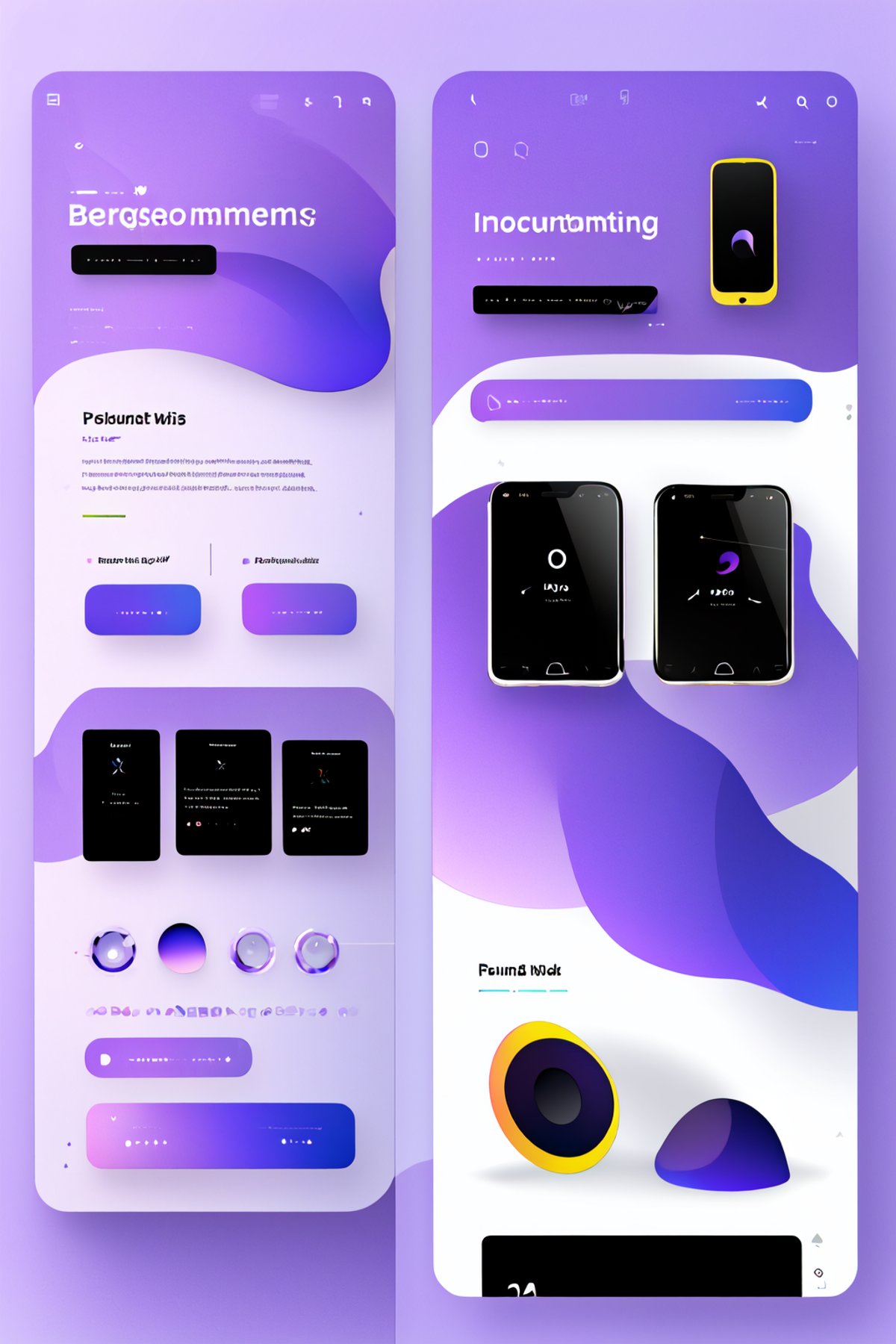 UI-UX Style,  a website layout on a samsung mobile device,  purple gradient theme by Collapsed_Dreams on Tensor.Art