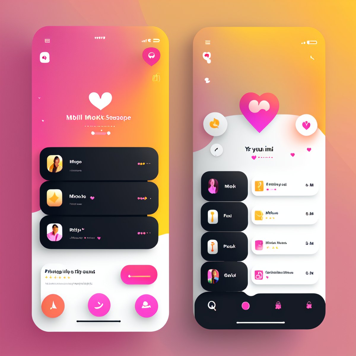 UI-UX Style,  mobile app mockup for a dating service with pink and gold theme by Collapsed_Dreams on Tensor.Art