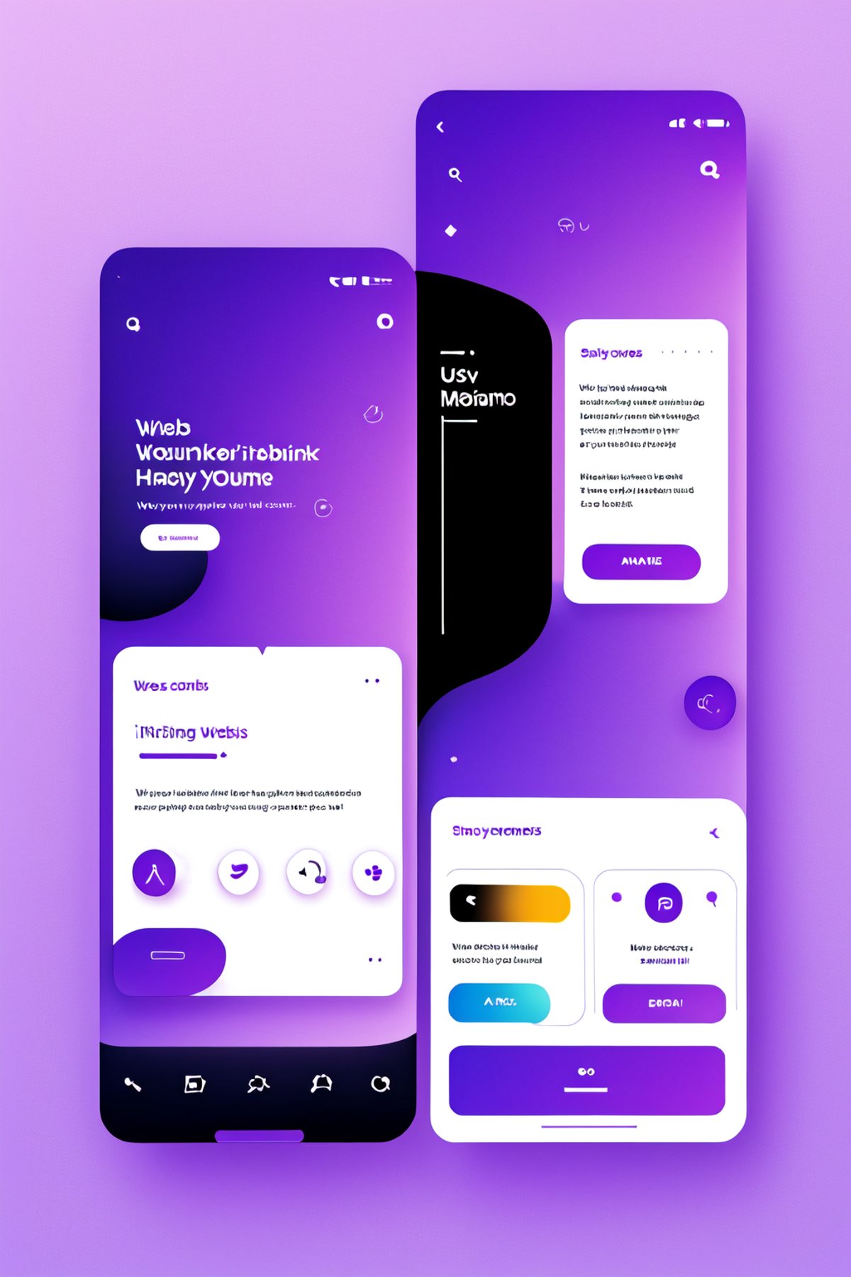 UI-UX Style,  a website layout on a samsung mobile device,  purple gradient theme by Collapsed_Dreams on Tensor.Art