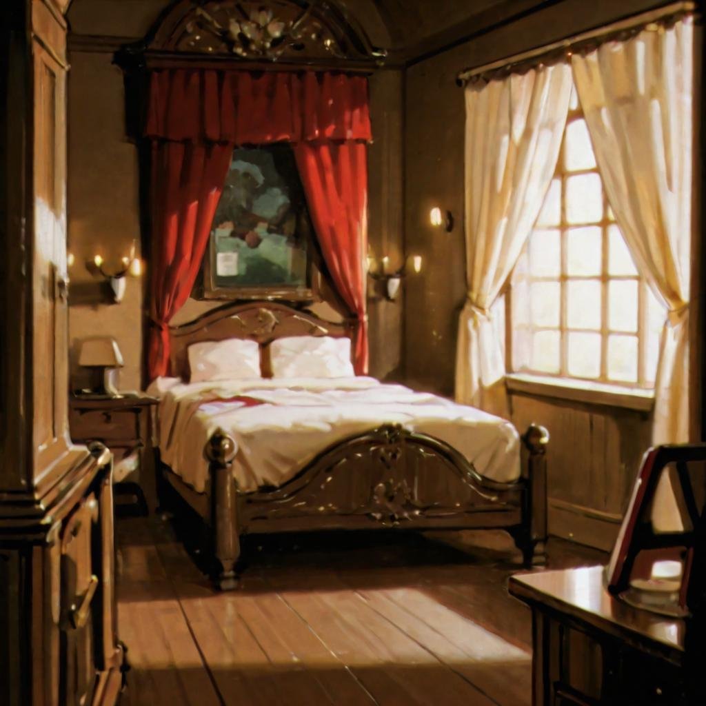 background focus,  dormitory interior,  curtains by hushicho on Tensor.Art