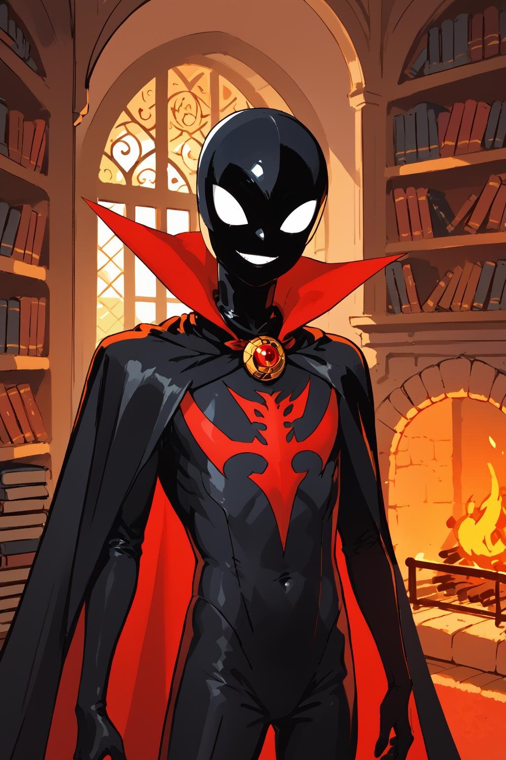 solo young male,  black mask with white eyes,  smile by hushicho on Tensor.Art