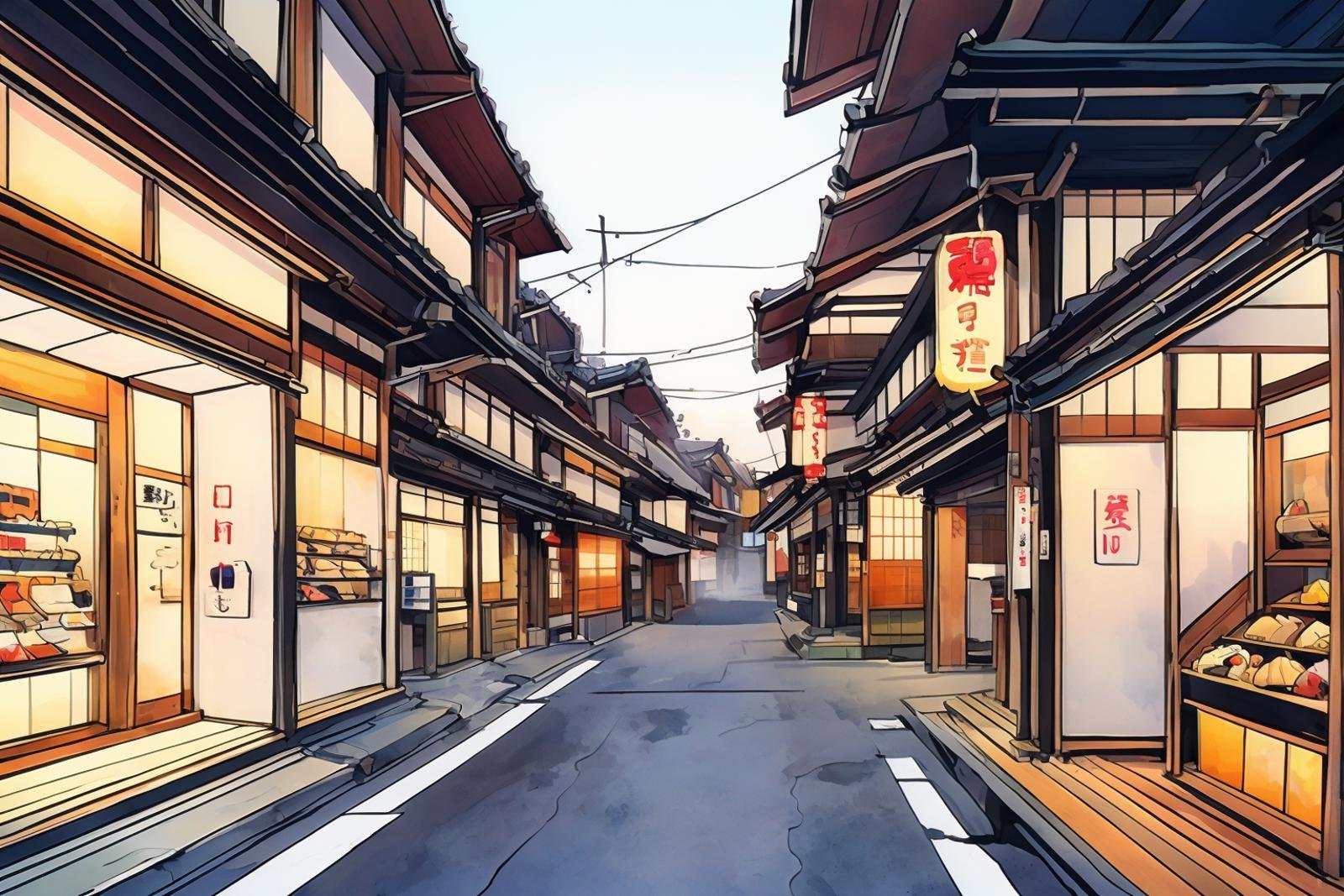 illustration,  modern japanese shopping street,  background by hushicho on Tensor.Art